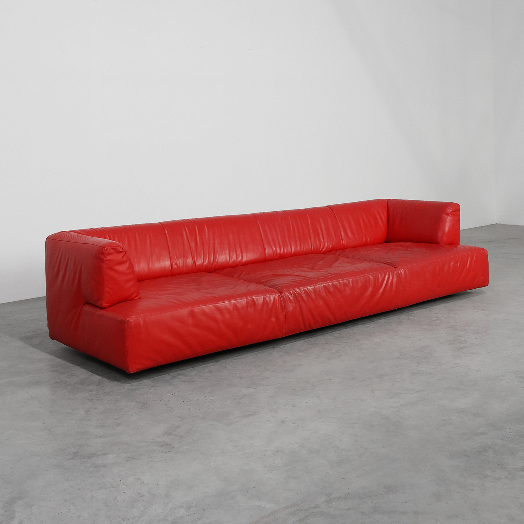 Red Mid-century 3-seater Leather Sofa by Edra, Italy 2000-img